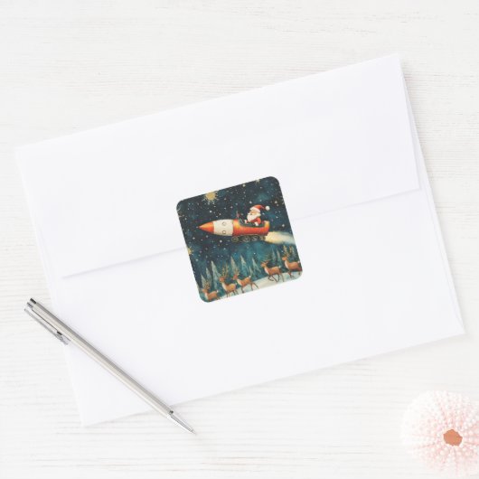 Grappige Kerstman Retro kerstavond Vierkante Sticker (Envelop)