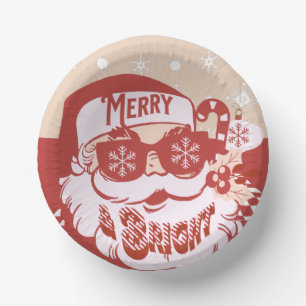 Grappige Kerstman Retro Rode Roze Kerstfeest  Papieren Kommen