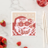 Grappige Kerstman Retro Rode Roze Kerstfeest Servet (Insitu)