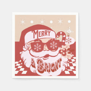 Grappige Kerstman Retro Rode Roze Kerstfeest Servet