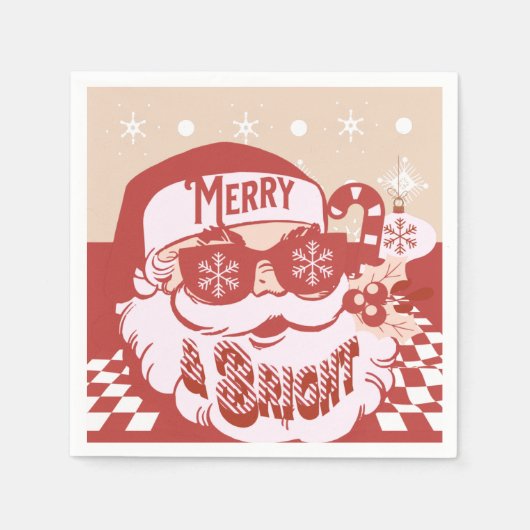 Grappige Kerstman Retro Rode Roze Kerstfeest Servet (Voorkant)