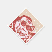 Grappige Kerstman Retro Rode Roze Kerstfeest Servet (Hoek)