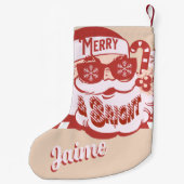 Grappige Kerstman Retro Rood Roze Kerstmis Kleine Kerstsok (Achterkant)