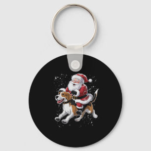 Grappige Kerstman rijden Beagle hond voor Kerstmis Sleutelhanger
