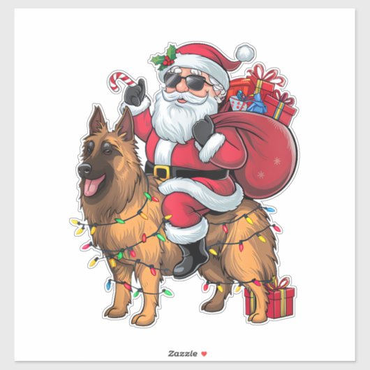 Grappige Kerstman Rijden Duitse Herder Hond Kerstm Sticker (Vel)