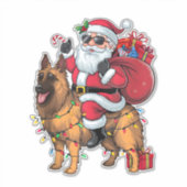 Grappige Kerstman Rijden Duitse Herder Hond Kerstm Sticker (Voorkant)
