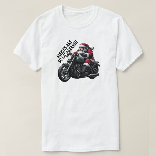 Grappige Kerstman rijden motorfiets T-shirt (Design voorkant)