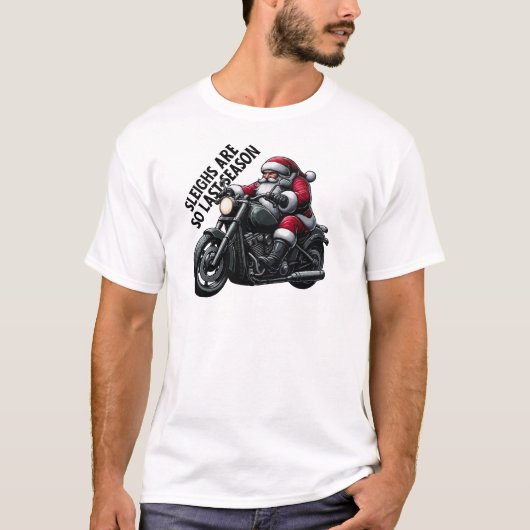 Grappige Kerstman rijden motorfiets T-shirt (Voorkant)