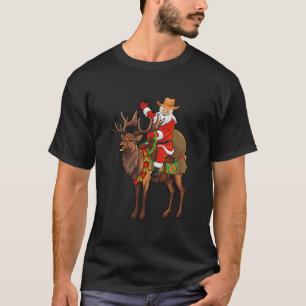 Grappige Kerstman Rijden Rendier Cowboy Santa Chr T-shirt
