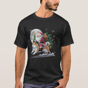Grappige Kerstman rijden Shiba Inu Dog Tree Lights T-shirt
