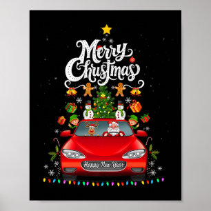 Grappige Kerstman Rijdende Wagon Rode Vrachtwagen Poster