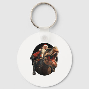 Grappige Kerstman rijdt op dinosaurus, vintage ker Sleutelhanger