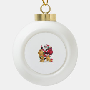 Grappige Kerstman rijdt op Goldendoodle hond kerst Keramische Bal Ornament
