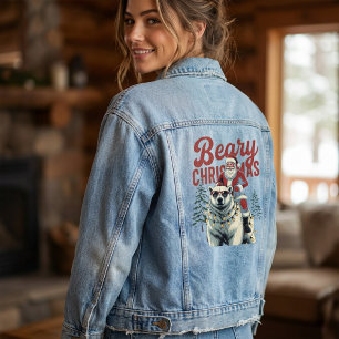 Grappige Kerstman rijdt op ijsbeer Beary Kerstmi Denim Jacket
