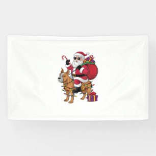 Grappige Kerstman rijdt op Staffordshire Bull Terr Spandoek