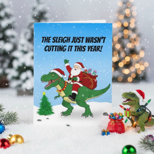 Grappige Kerstman rijdt op T-Rex Kerstmis Kaart