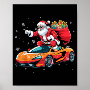 Grappige Kerstman rijdt Srt Auto Xmas Pyjama Kerst Poster