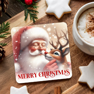 Grappige Kerstman Rood Neus Rudolph Onderzetters
