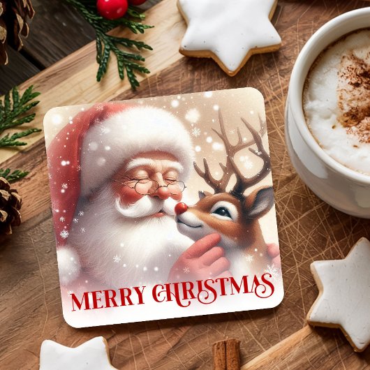 Grappige Kerstman Rood Neus Rudolph Onderzetters