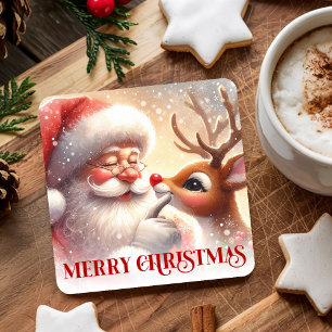 Grappige Kerstman Rudolph Cartoon Kerst Drink Onde Kartonnen Onderzetters