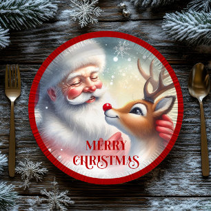 Grappige Kerstman Rudolph Cartoon Kinderfeest Bord
