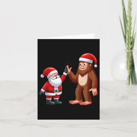 Grappige Kerstman Santa Claus Bigfoot High-fiving  Kaart (Voorkant)