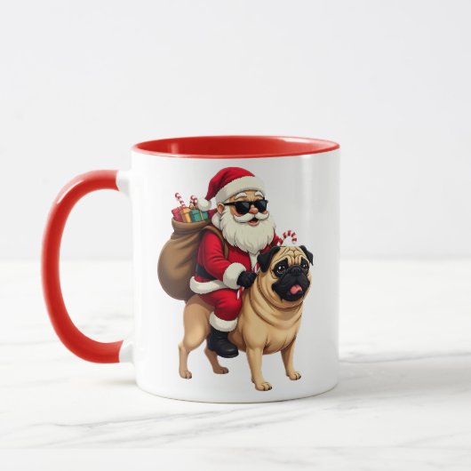 Grappige Kerstman Santa Ridende Pug Mok (Links)