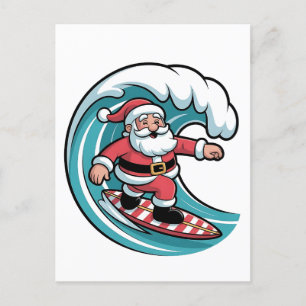 Grappige Kerstman Santa Surfen Surfplank Uitnodiging Briefkaart