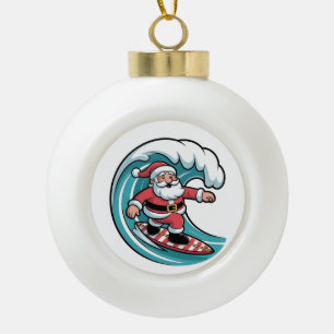 Grappige Kerstman Santa Surfplank Surfen Keramische Bal Ornament