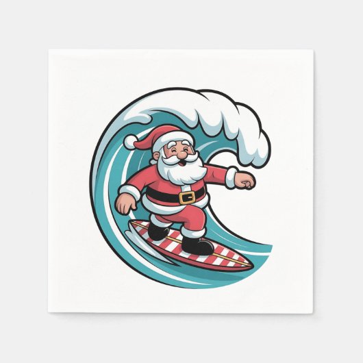 Grappige Kerstman Santa Surfplank Surfen Servet (Voorkant)