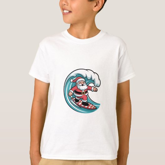 Grappige Kerstman Santa Surfplank Surfen T-shirt (Voorkant)
