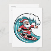 Grappige Kerstman Santa Surfplank Surfen Uitnodiging Briefkaart (Voorkant / Achterkant)