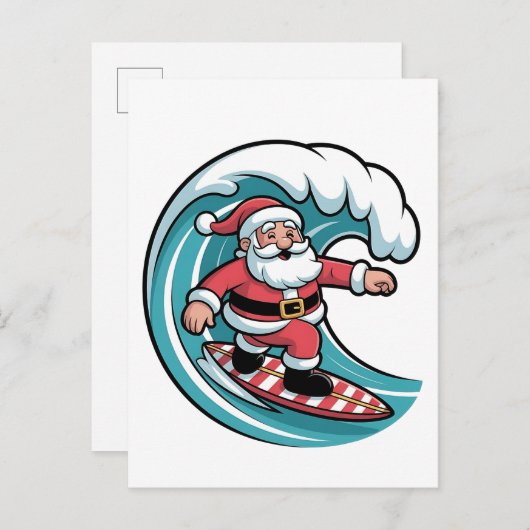 Grappige Kerstman Santa Surfplank Surfen Uitnodiging Briefkaart (Voorkant / Achterkant)