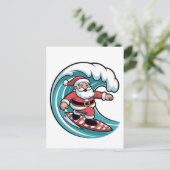 Grappige Kerstman Santa Surfplank Surfen Uitnodiging Briefkaart (Staand voorkant)