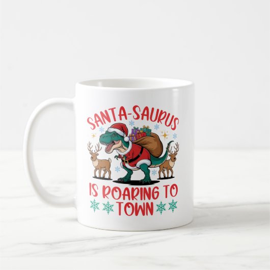 Grappige Kerstman-saurus T-Rex Dinosaur Kerstmis Koffiemok (Links)