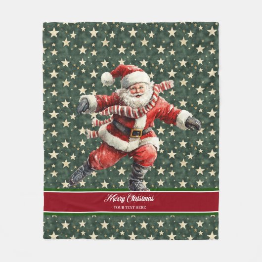 Grappige Kerstman Schaatsen Vakantie Kerstmis Fleece Deken (Voorkant)