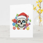 Grappige Kerstman Schedel Gotische Kerstversiering Kaart (Gele Bloem)