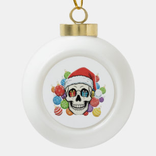 Grappige Kerstman Schedel Gotische Kerstversiering Keramische Bal Ornament