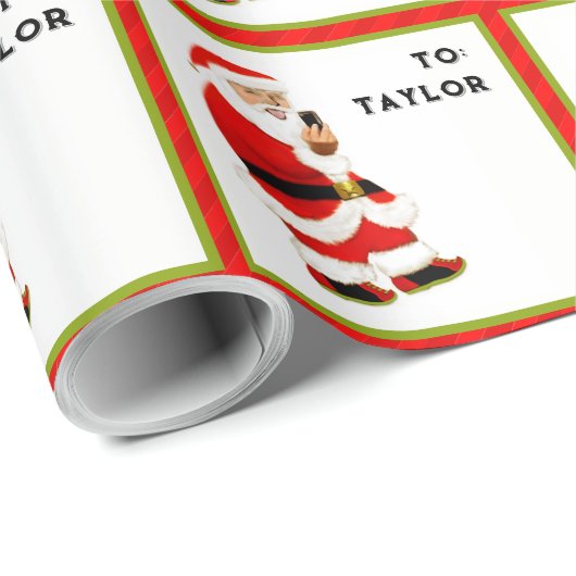 Grappige Kerstman Selfie Kerstmis Cadeaupapier (Rol Hoek)