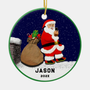 Grappige Kerstman Selfie Kerstmis Keramisch Ornament