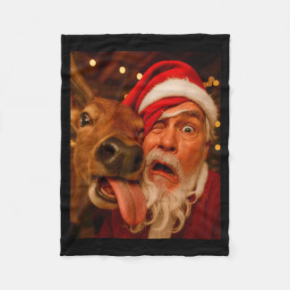 Grappige Kerstman Selfie Rendier Mannen Vrouwen Ki Fleece Deken