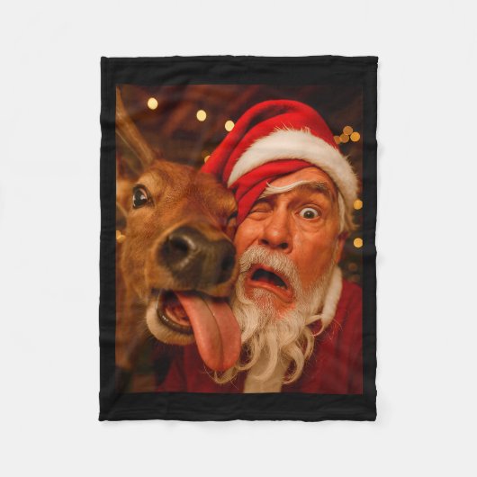 Grappige Kerstman Selfie Rendier Mannen Vrouwen Ki Fleece Deken (Voorkant)