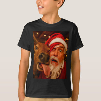 Grappige Kerstman Selfie Rendier Mannen Vrouwen Ki T-shirt