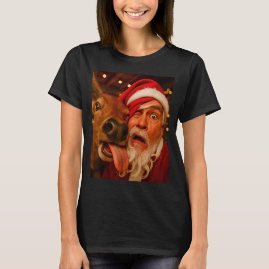 Grappige Kerstman Selfie Rendier Mannen Vrouwen Ki T-shirt (Voorkant)
