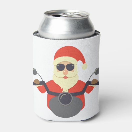 Grappige Kerstman Sinterklaas Motorfiets Biker Har Blikjeskoeler (Blikje Voorkant)