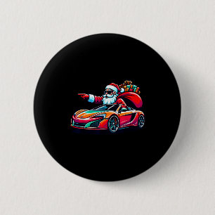 Grappige Kerstman Sinterklaas rijdt Srt Auto Xmas Ronde Button 5,7 Cm