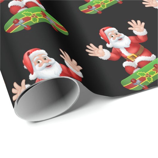 Grappige Kerstman Skateboarden Patroon Kerstmis Cadeaupapier (Rol Hoek)