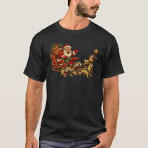 Grappige Kerstman slee pugs hond meme kerst dier T-shirt