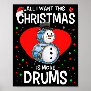Grappige Kerstman Sneeuwman Drummer Drums Percussi Poster