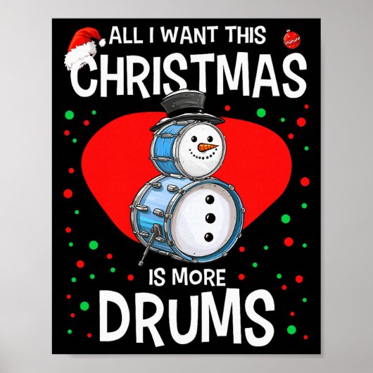 Grappige Kerstman Sneeuwman Drummer Drums Percussi Poster (Voorkant)